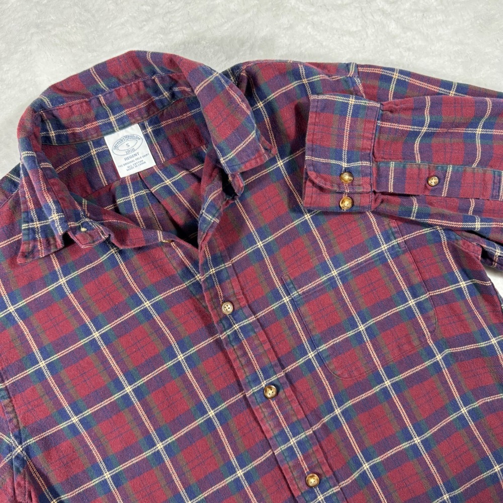 Brooks Brothers Regent Fit Plaid Button Down Shirt Mens Small Red Blue Cotton